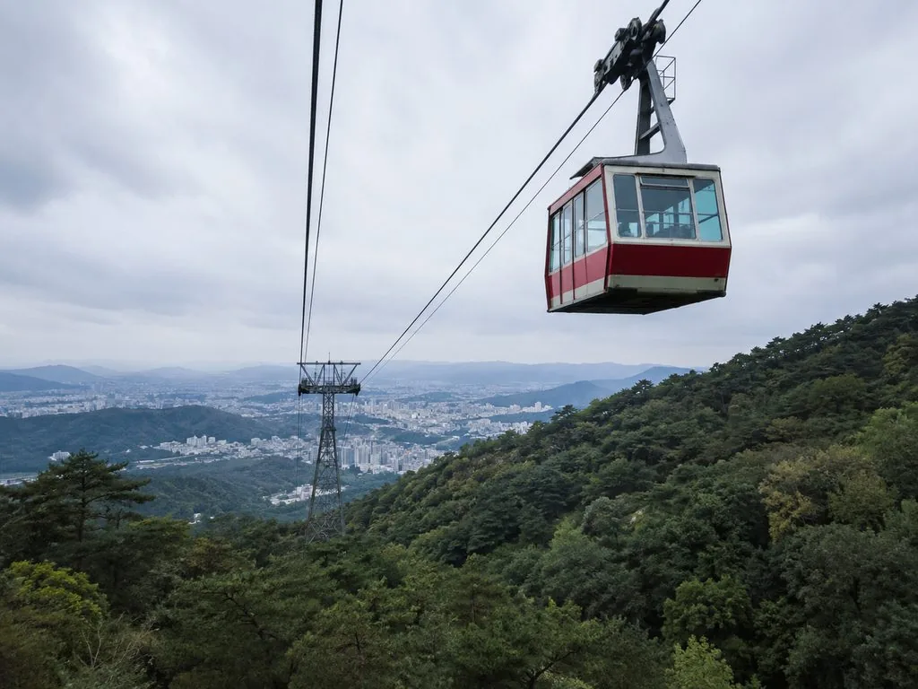 The Namsan cable car on the three-minute run up the hill
