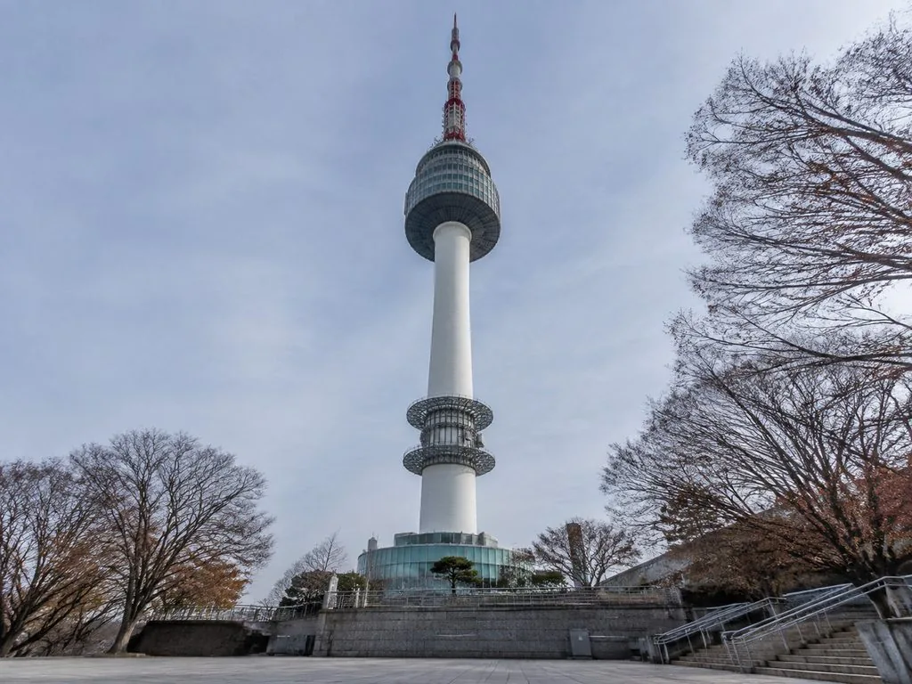 N Seoul Tower on the summit of Namsan, seen from the hill below